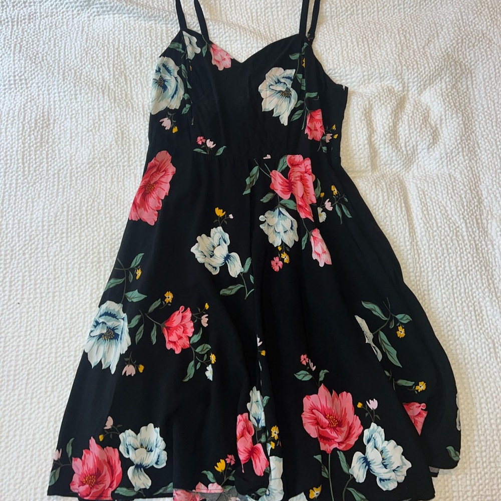Black, flower, tank top dress